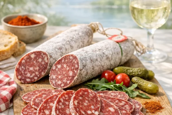 Szegedi szalámi oder Szegedi téliszalámi (Wintersalami aus Szeged) Szegedi szalámi oder Szegedi téliszalámi (Wintersalami aus Szeged)